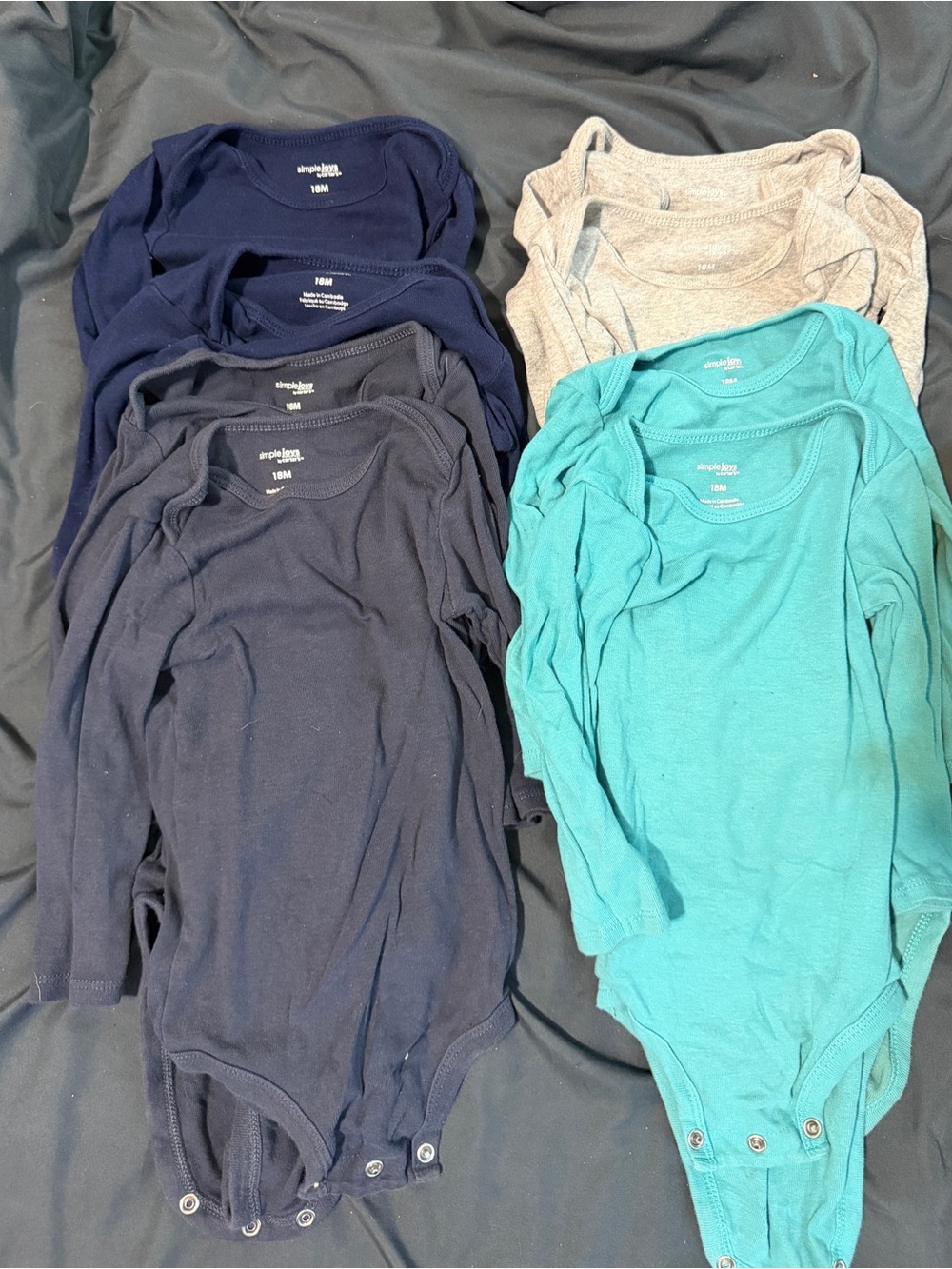 8 pack Carter's Navy, Teal, and Tan Long-Sleeve Baby One-Piece Bodysuits